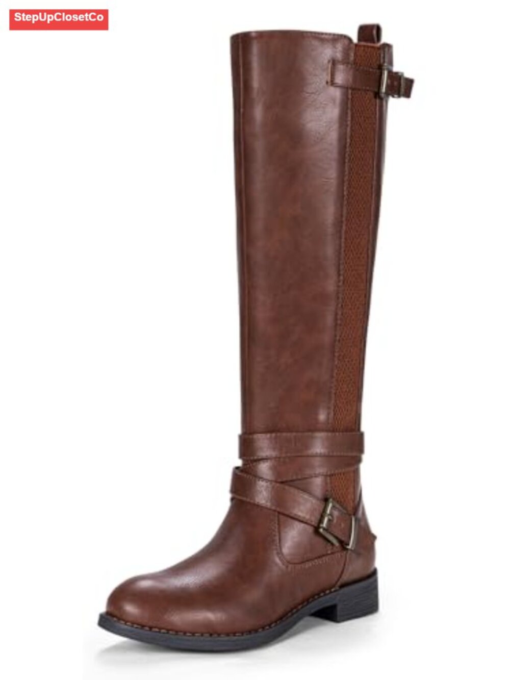 Women's Knee High Riding Boots Faux Leather Low Block Heel Tall Boots with